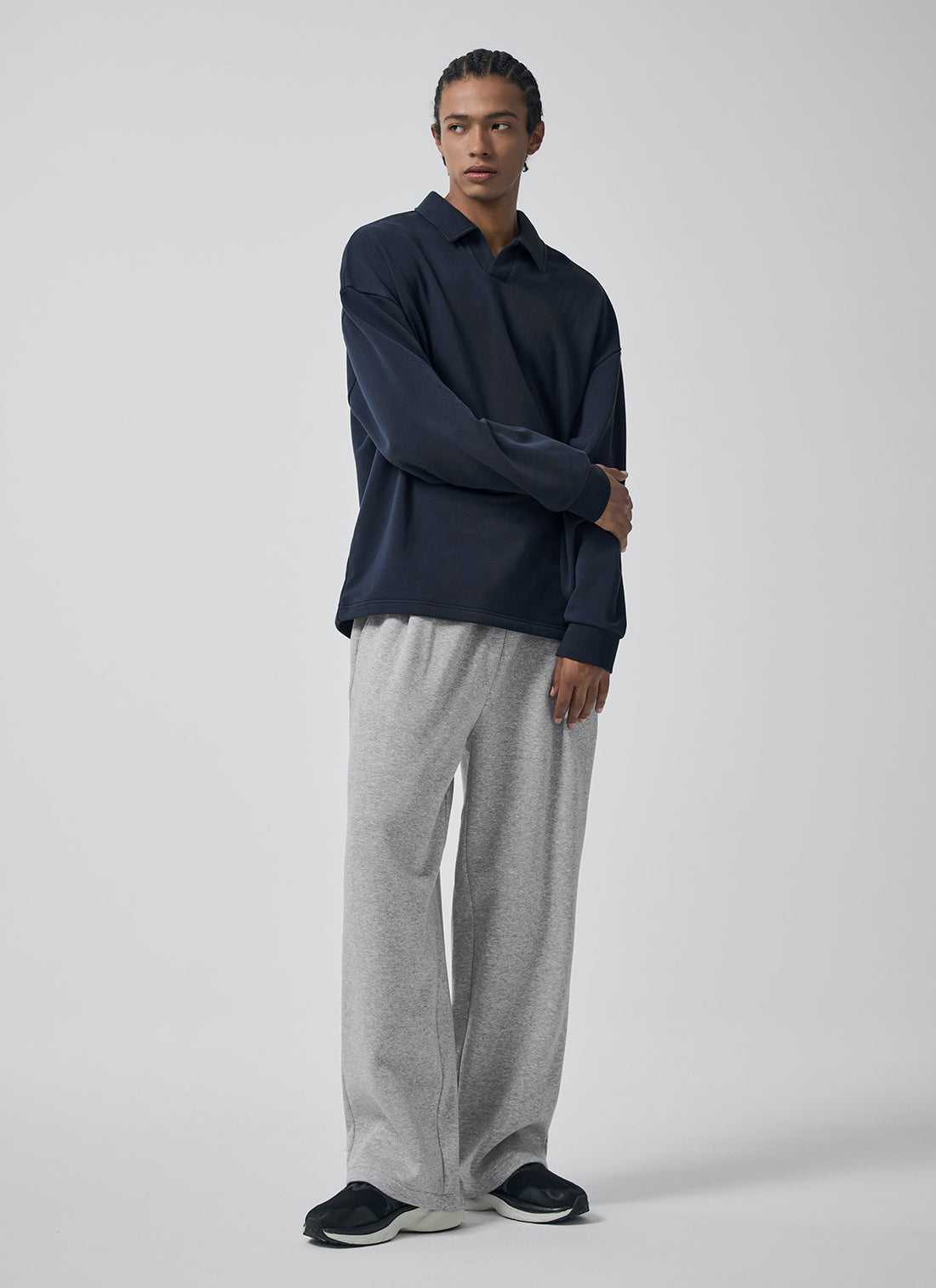 Open Collar Men's Sweatshirt - Navy