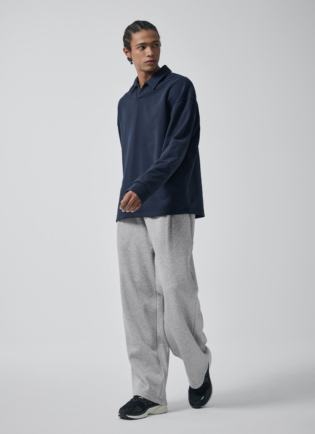 Open Collar Men's Sweatshirt - Navy