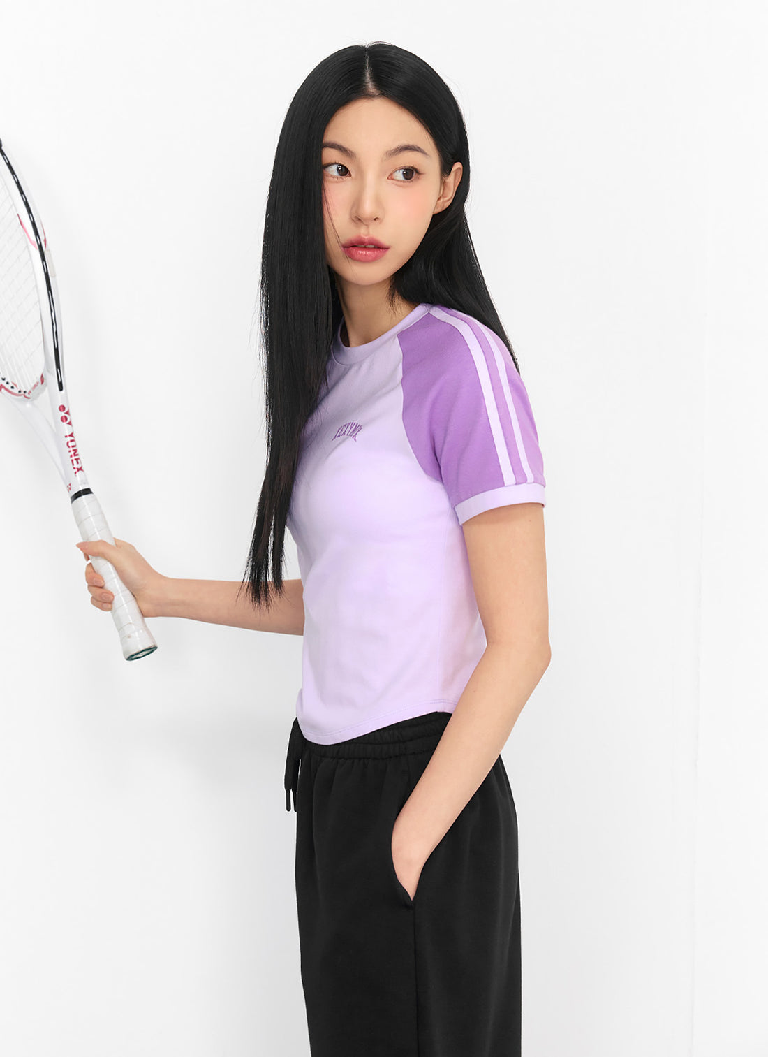 Raglan Color Combination Crop Short - Bright Orchid