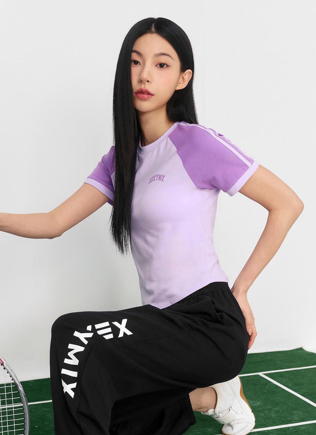 Raglan Color Combination Crop Short - Bright Orchid