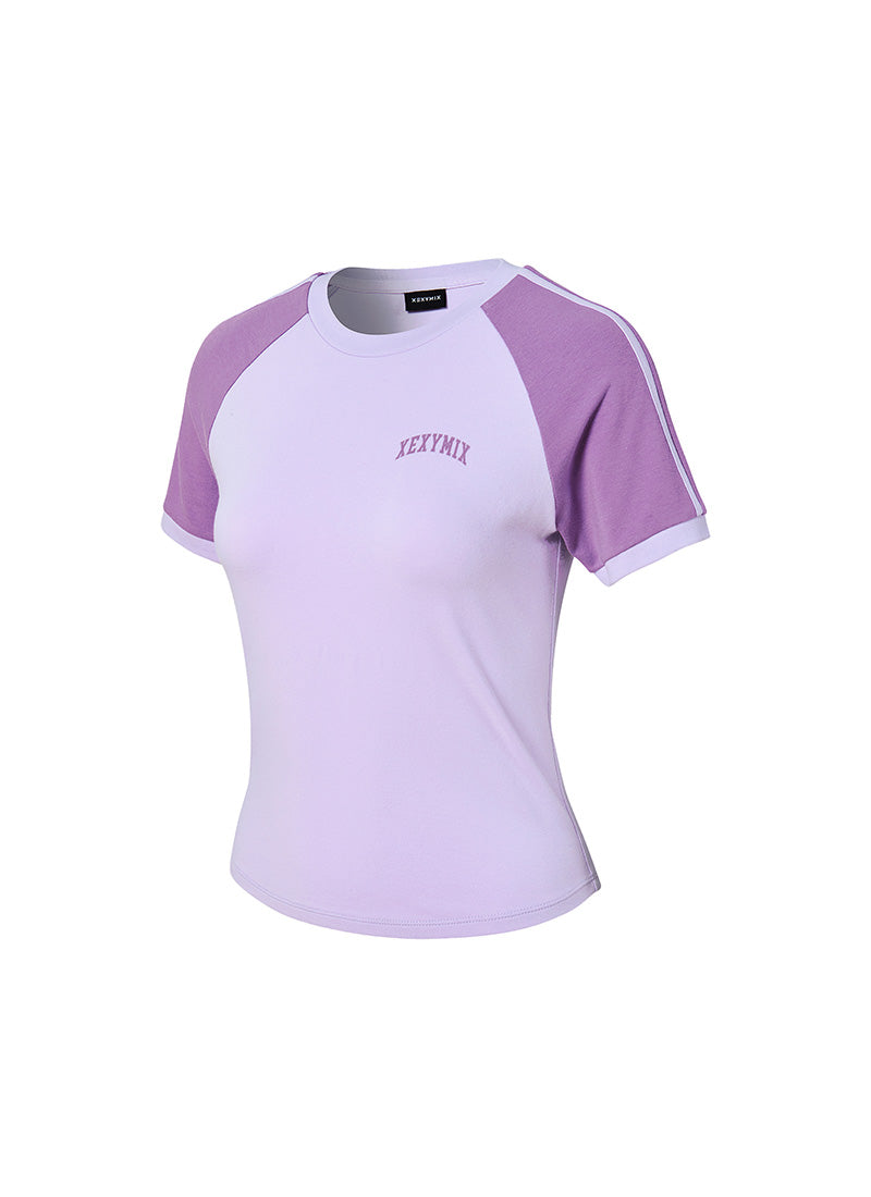 Raglan Color Combination Crop Short - Bright Orchid