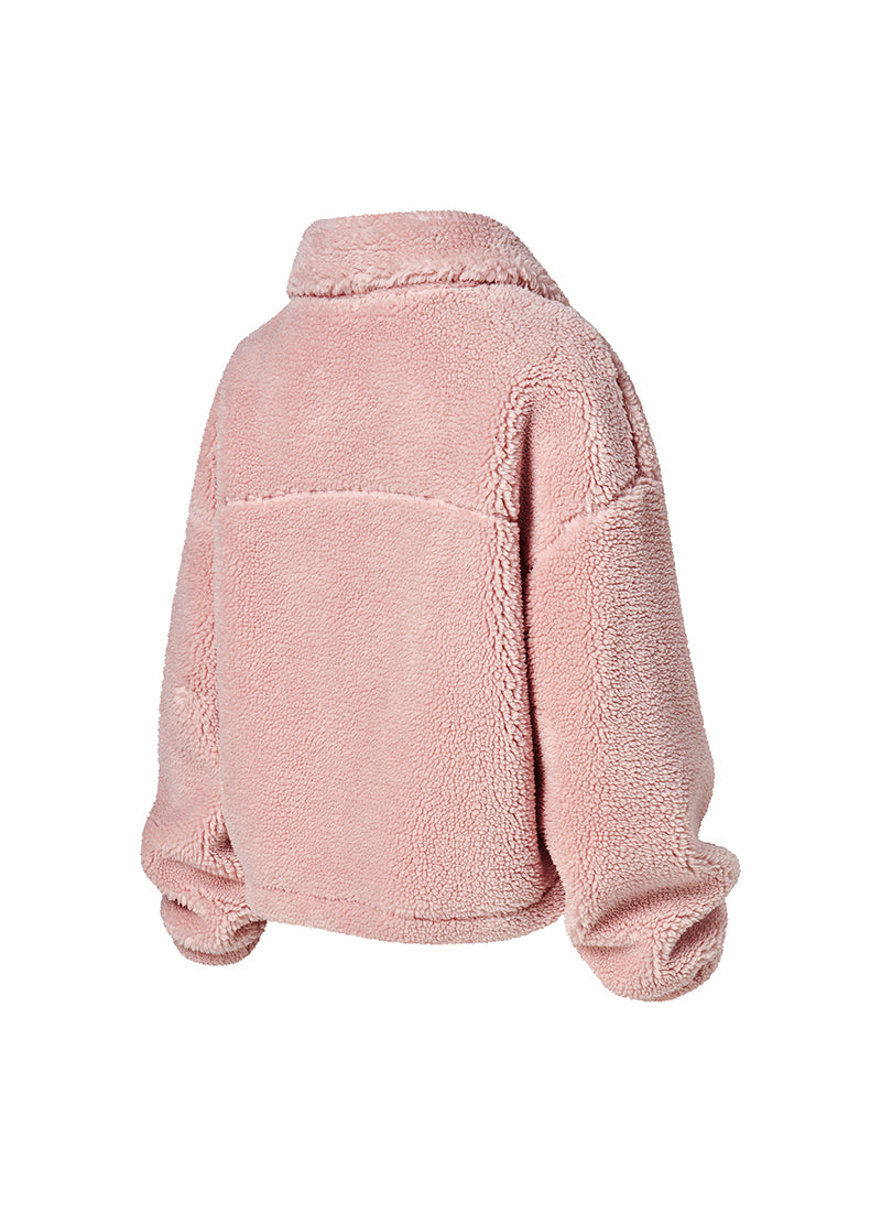 Sherpa High Neck Out Pocket Jacket - Pink Blurring