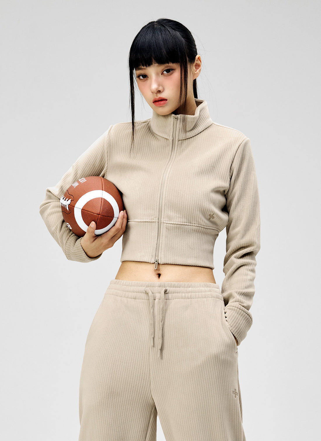 Velour Corduroy Zip-up Jacket - Pure Sand