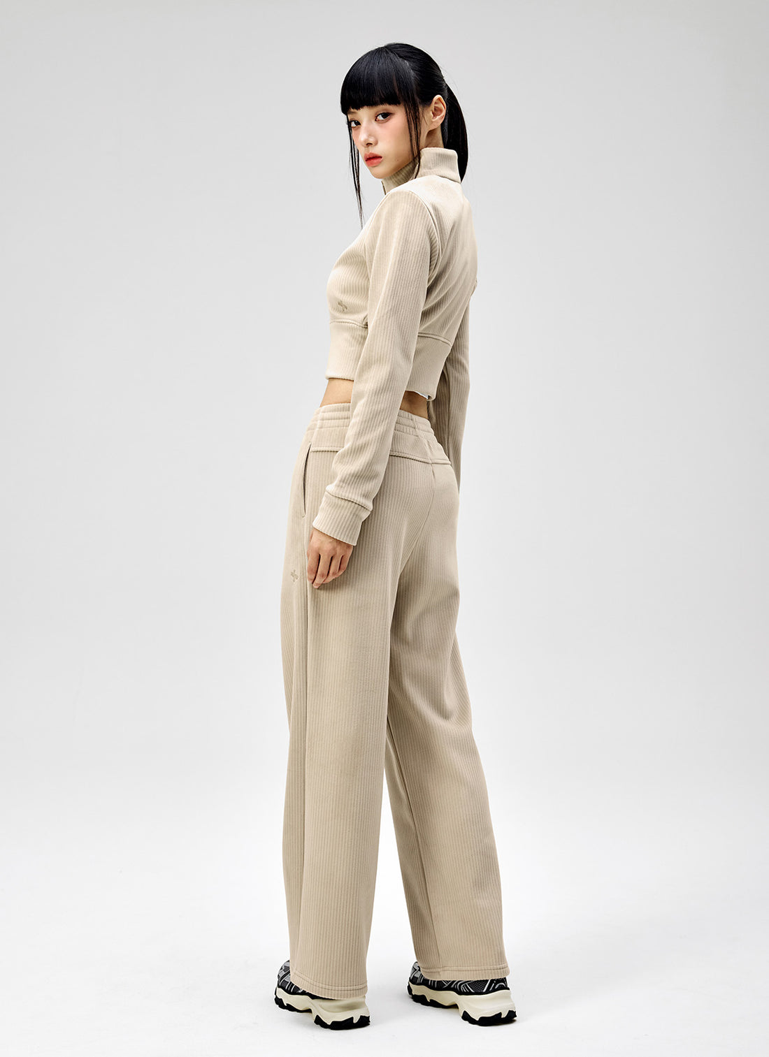 Velour Corduroy Zip-up Jacket - Pure Sand