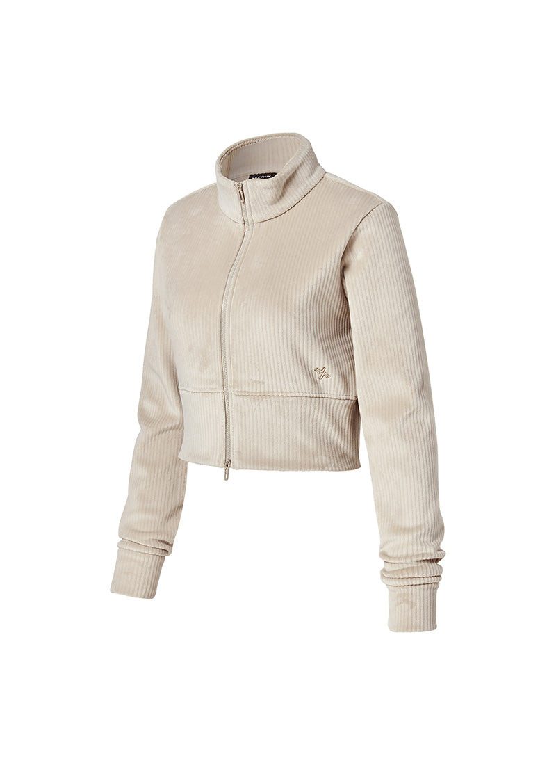 Velour Corduroy Zip-up Jacket - Pure Sand