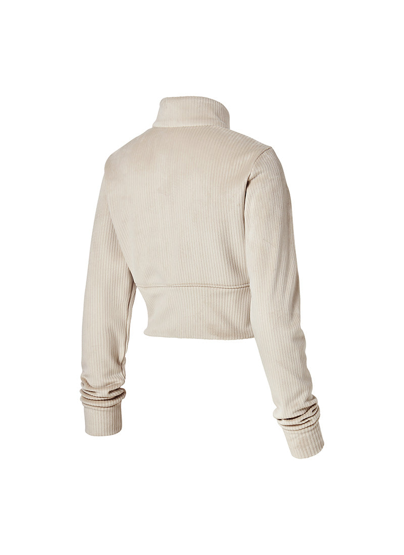 Velour Corduroy Zip-up Jacket - Pure Sand