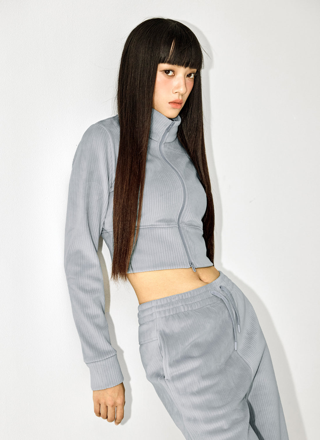 Velour Corduroy Zip-up Jacket - Humming Sky