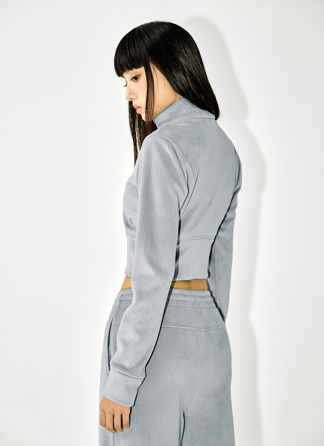 Velour Corduroy Zip-up Jacket - Humming Sky