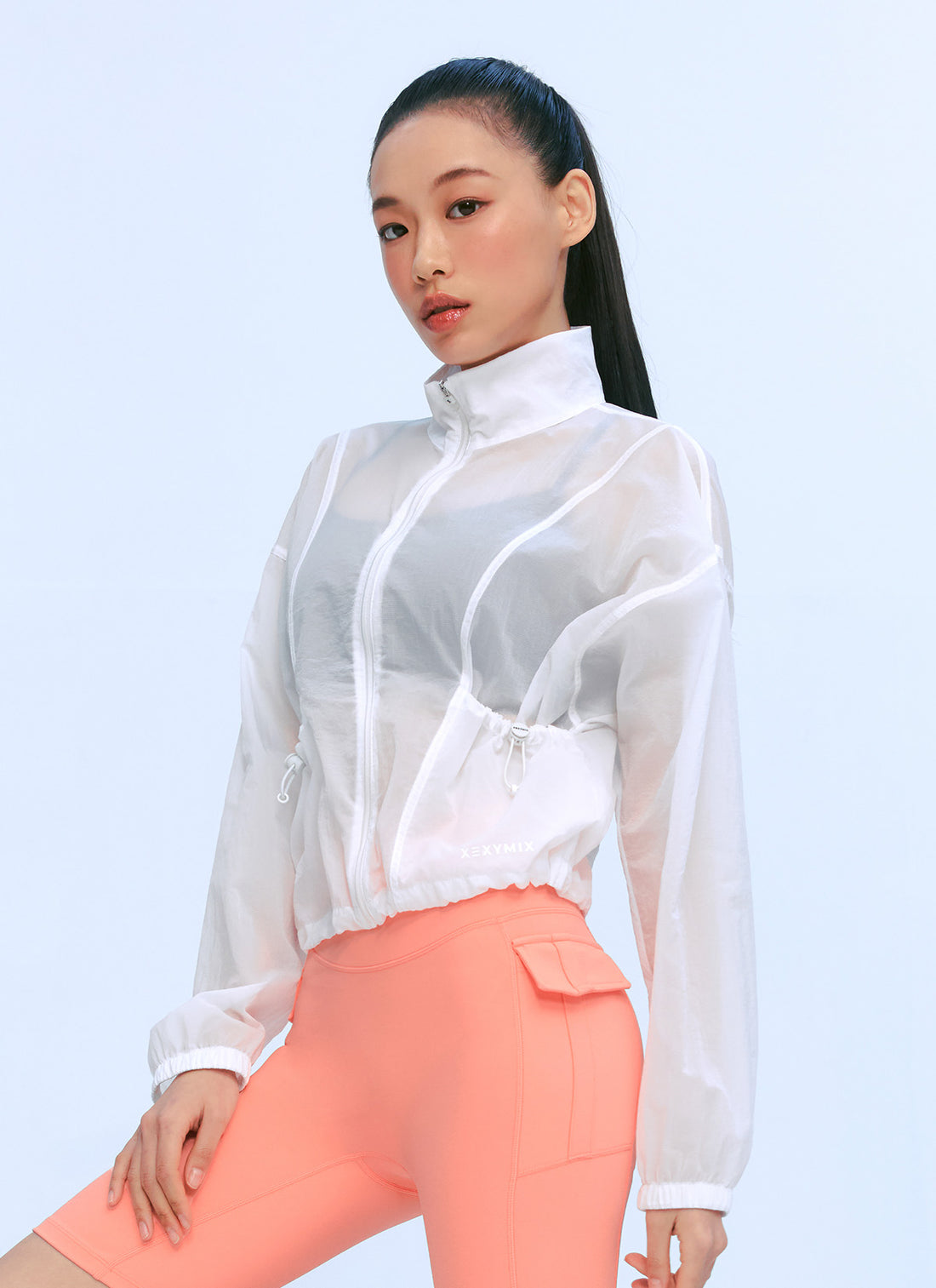 Airy Highneck Crop Windbreaker - White