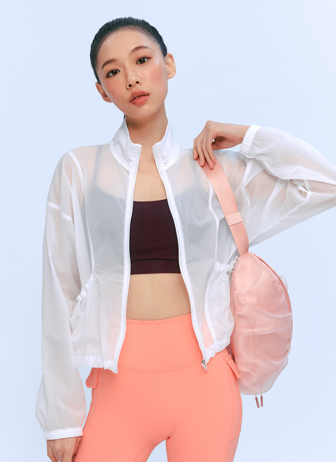 Airy Highneck Crop Windbreaker - White