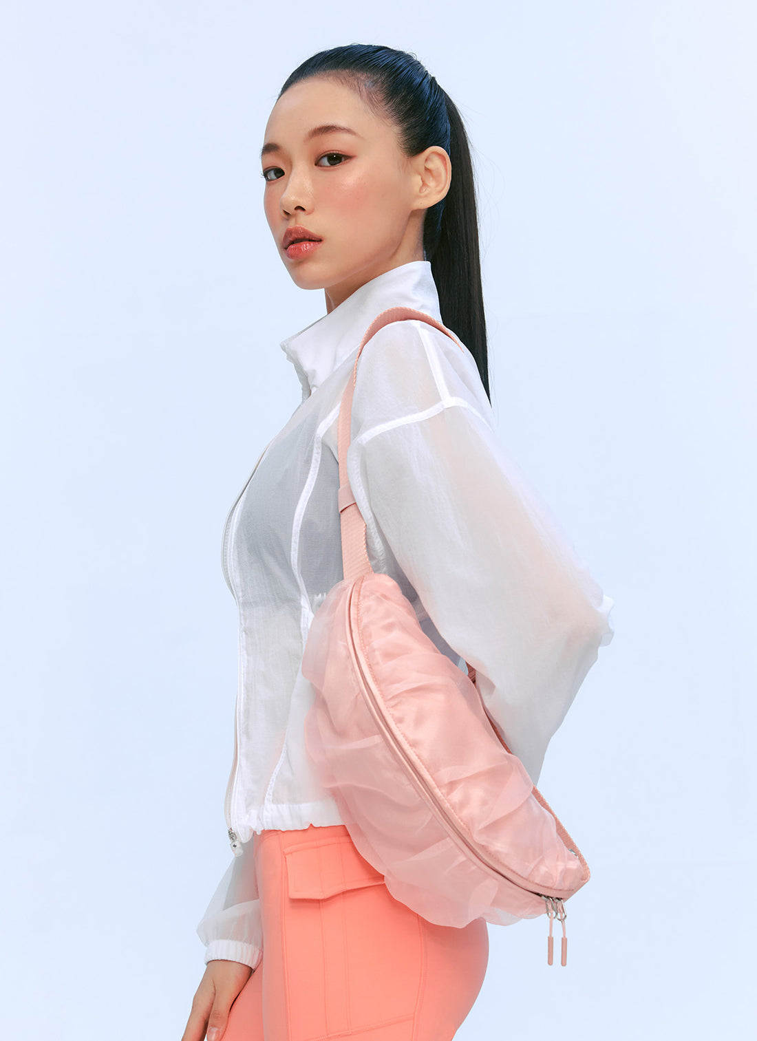 Airy Highneck Crop Windbreaker - White