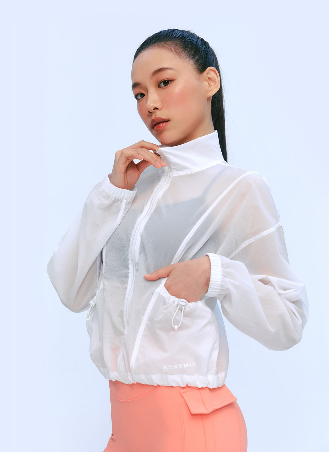 Airy Highneck Crop Windbreaker - White