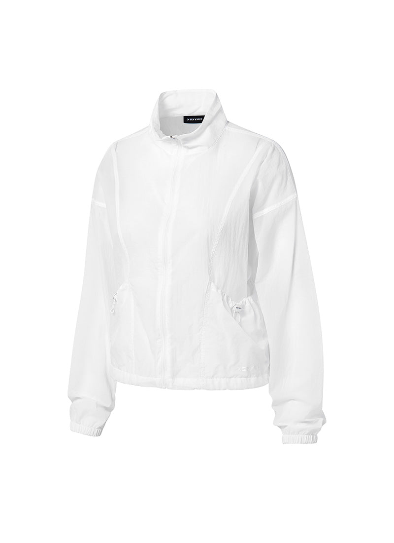 Airy Highneck Crop Windbreaker - White