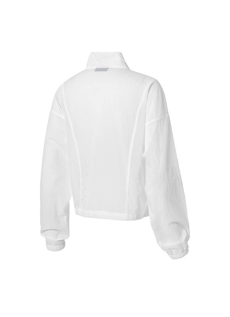 Airy Highneck Crop Windbreaker - White