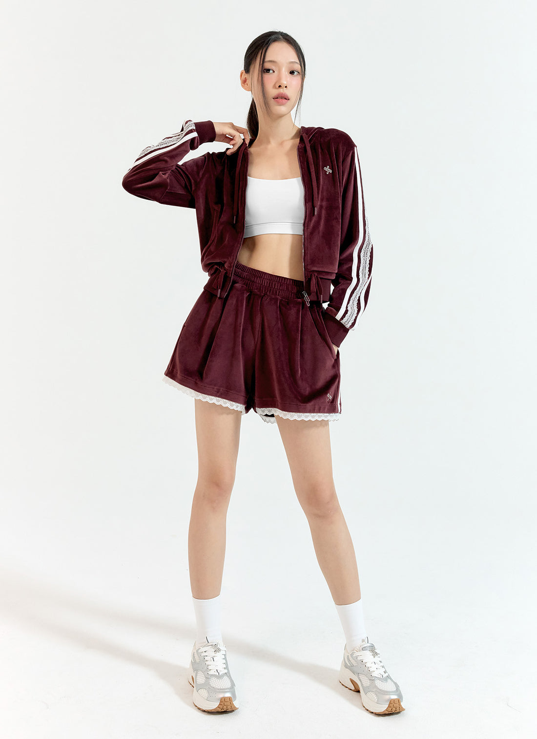 Velour Laceline Shorts - Deep Burgundy