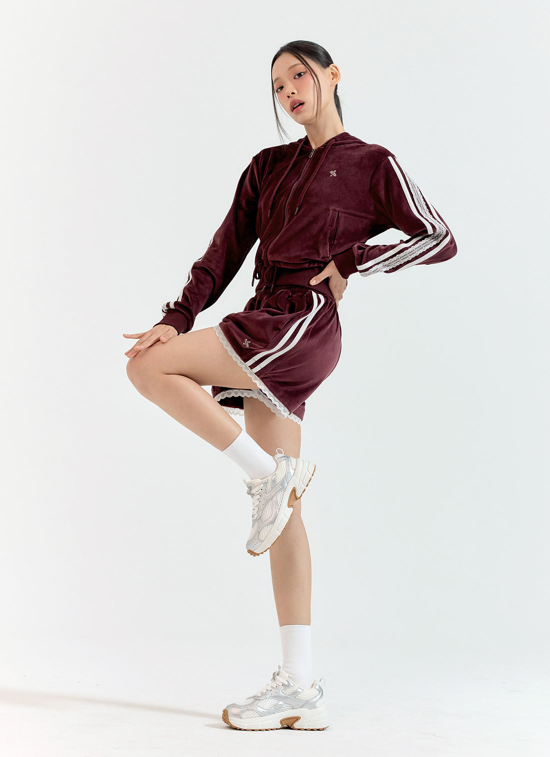 Velour Laceline Shorts - Deep Burgundy