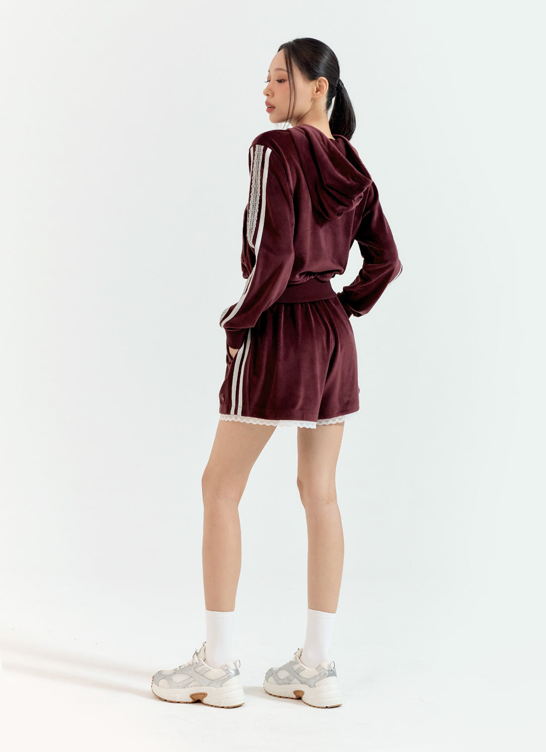 Velour Laceline Shorts - Deep Burgundy
