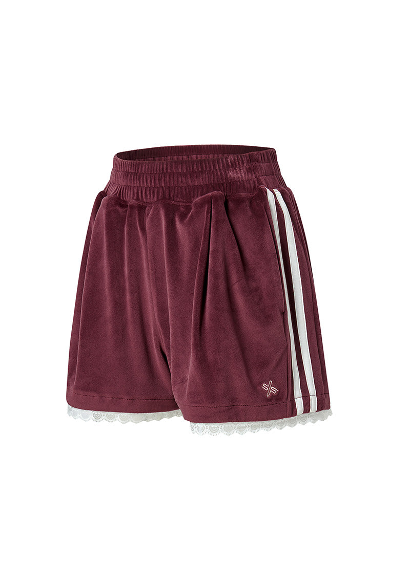 Velour Laceline Shorts - Deep Burgundy