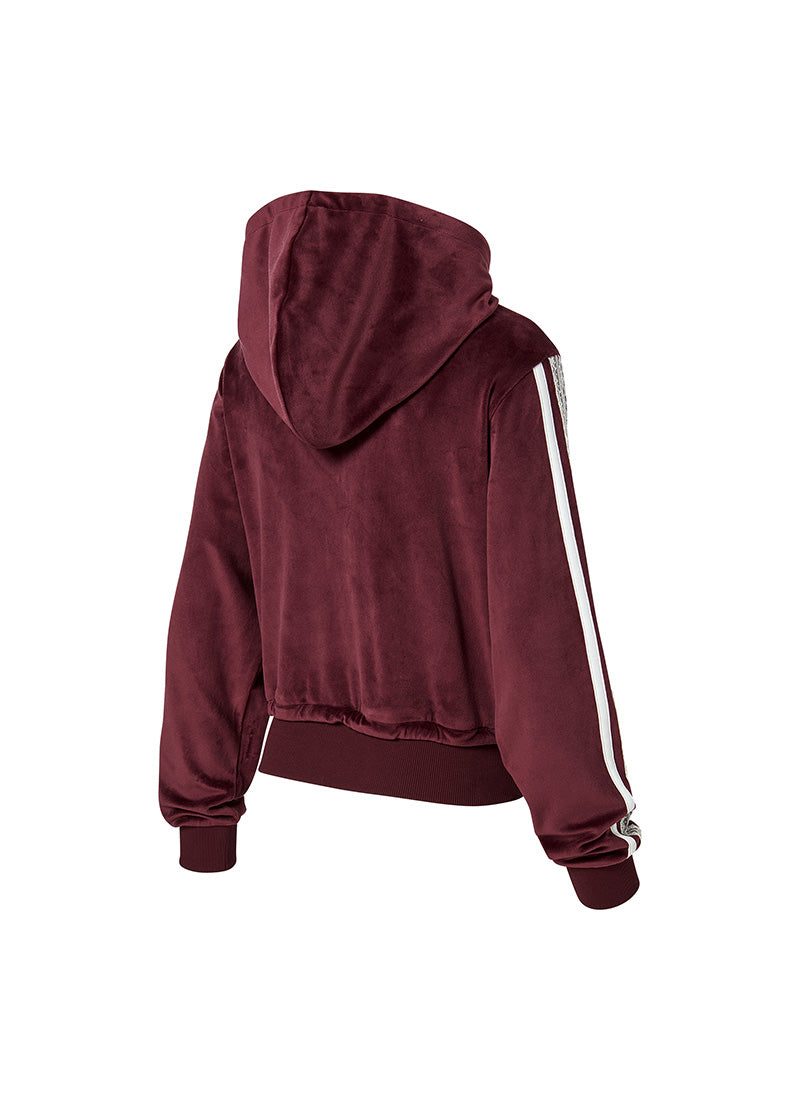 Velour Laceline Hood Zip up - Deep Burgundy