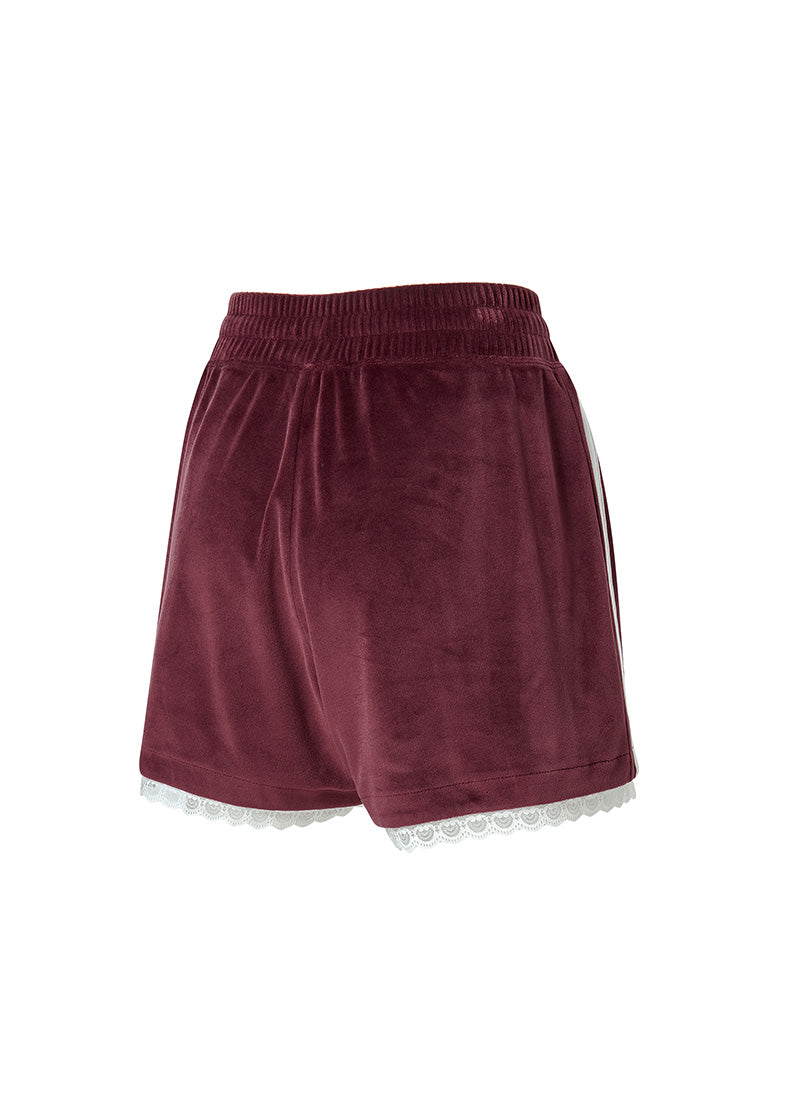 Velour Laceline Shorts - Deep Burgundy