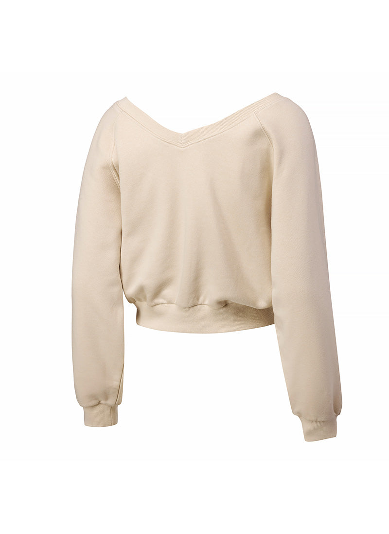 Softly Napping V-neck Crop Sweat Shirts - Lust Beige