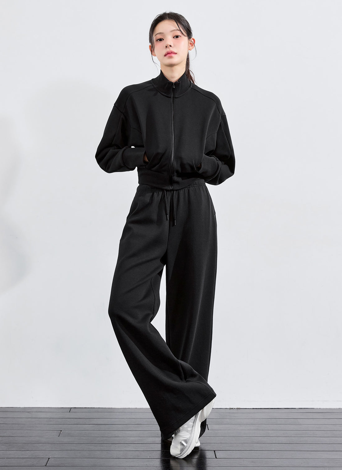 Soft Tension Layered Wide Pants - Black