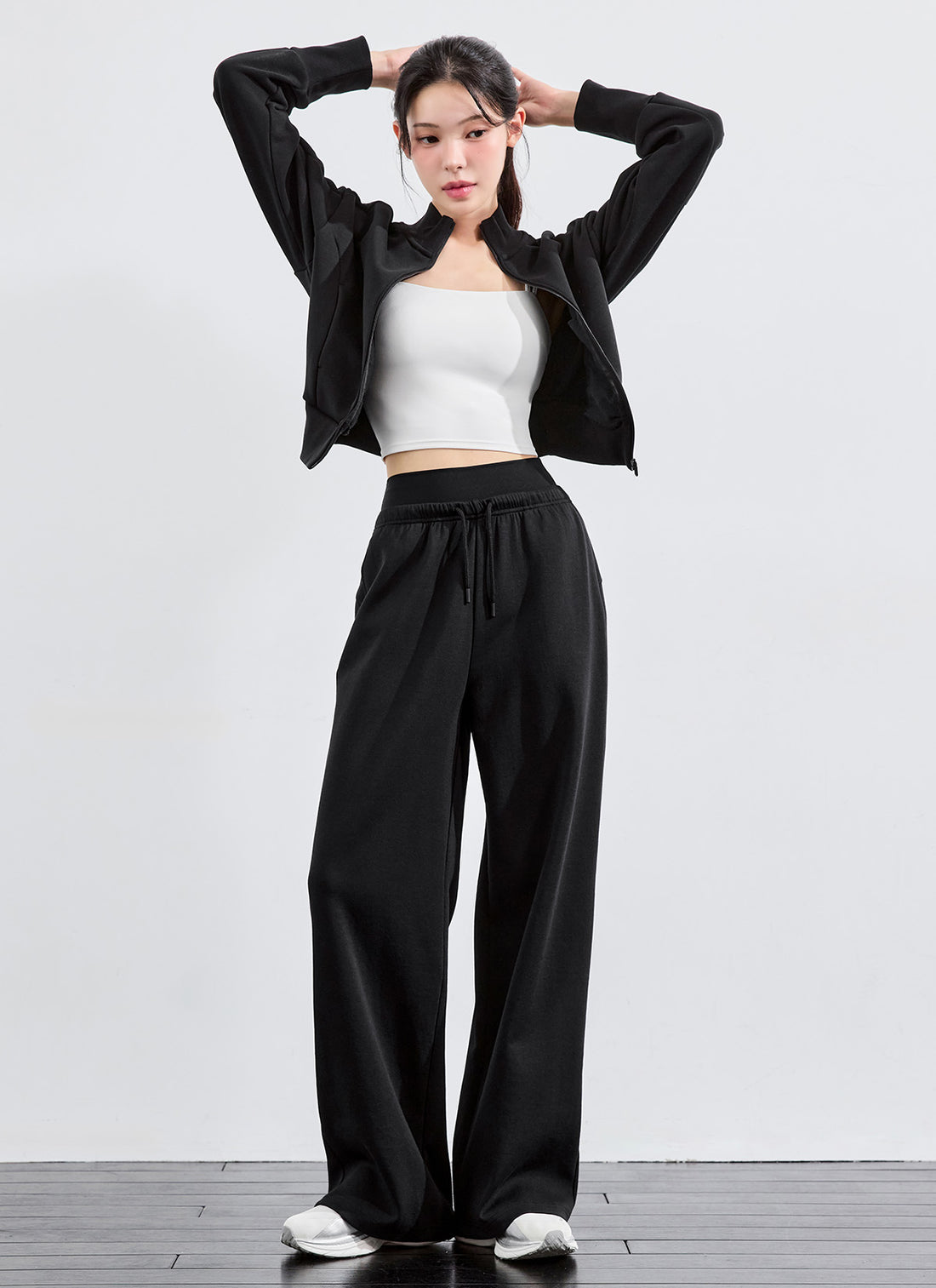Soft Tension Layered Wide Pants - Black