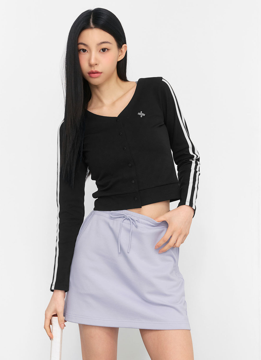EcoDex Color Combination Crop Cardigan - Black
