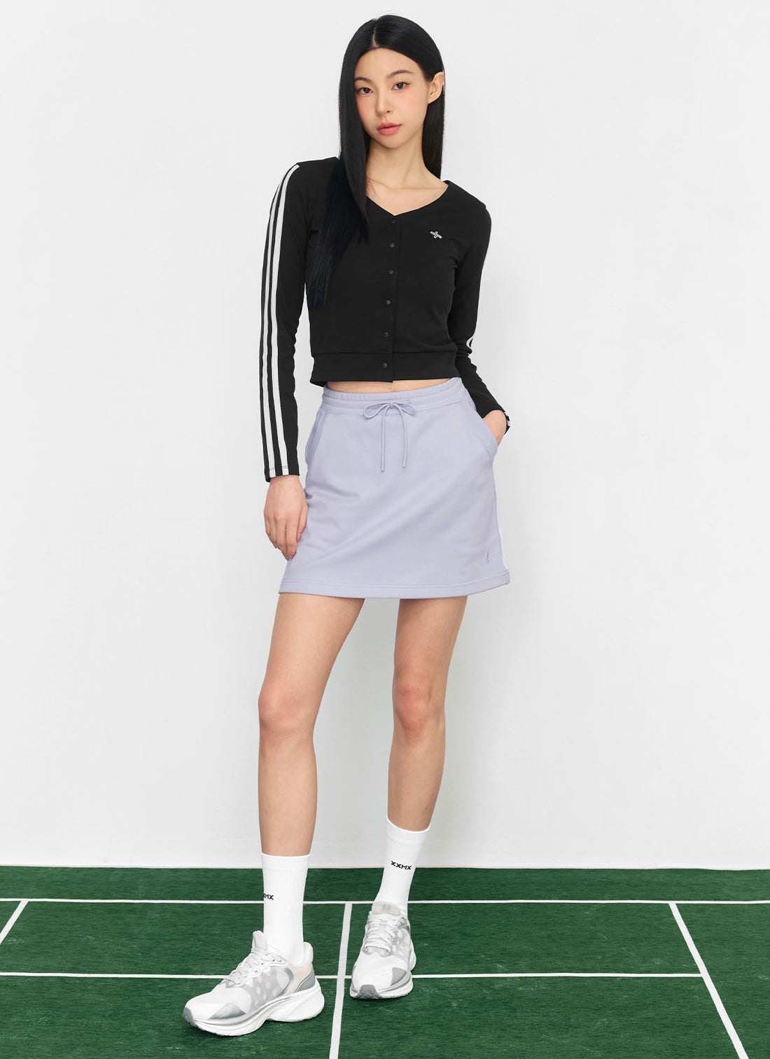 EcoDex Color Combination Crop Cardigan - Black