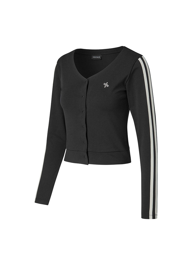 EcoDex Color Combination Crop Cardigan - Black