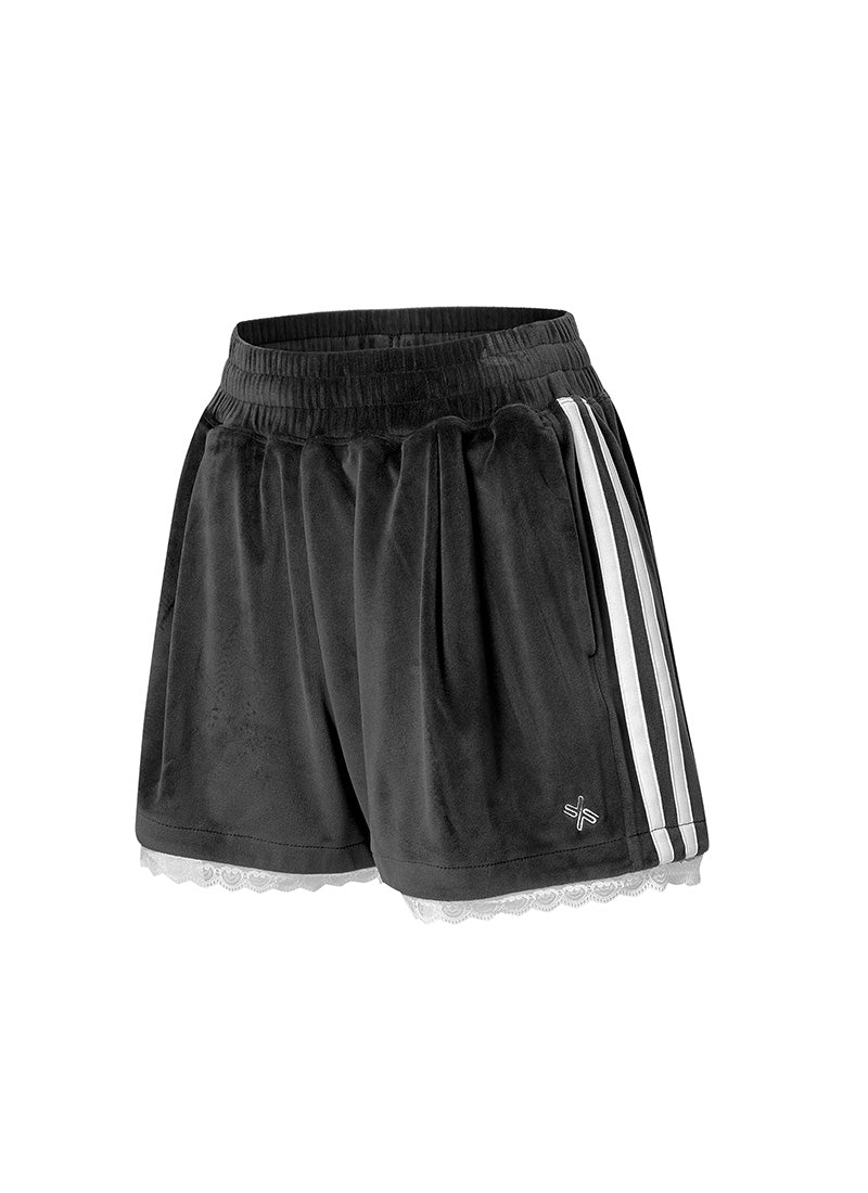 Velour Laceline Shorts - Black