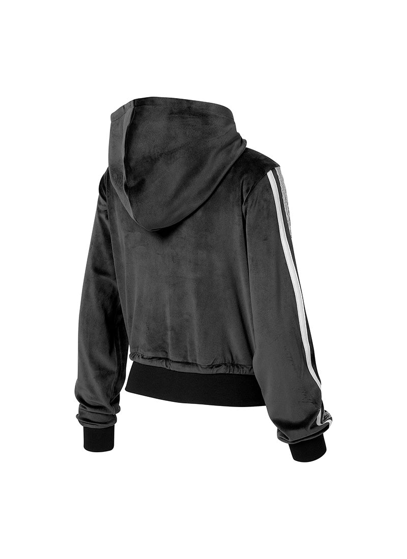 Velour Laceline Hood Zip up - Black