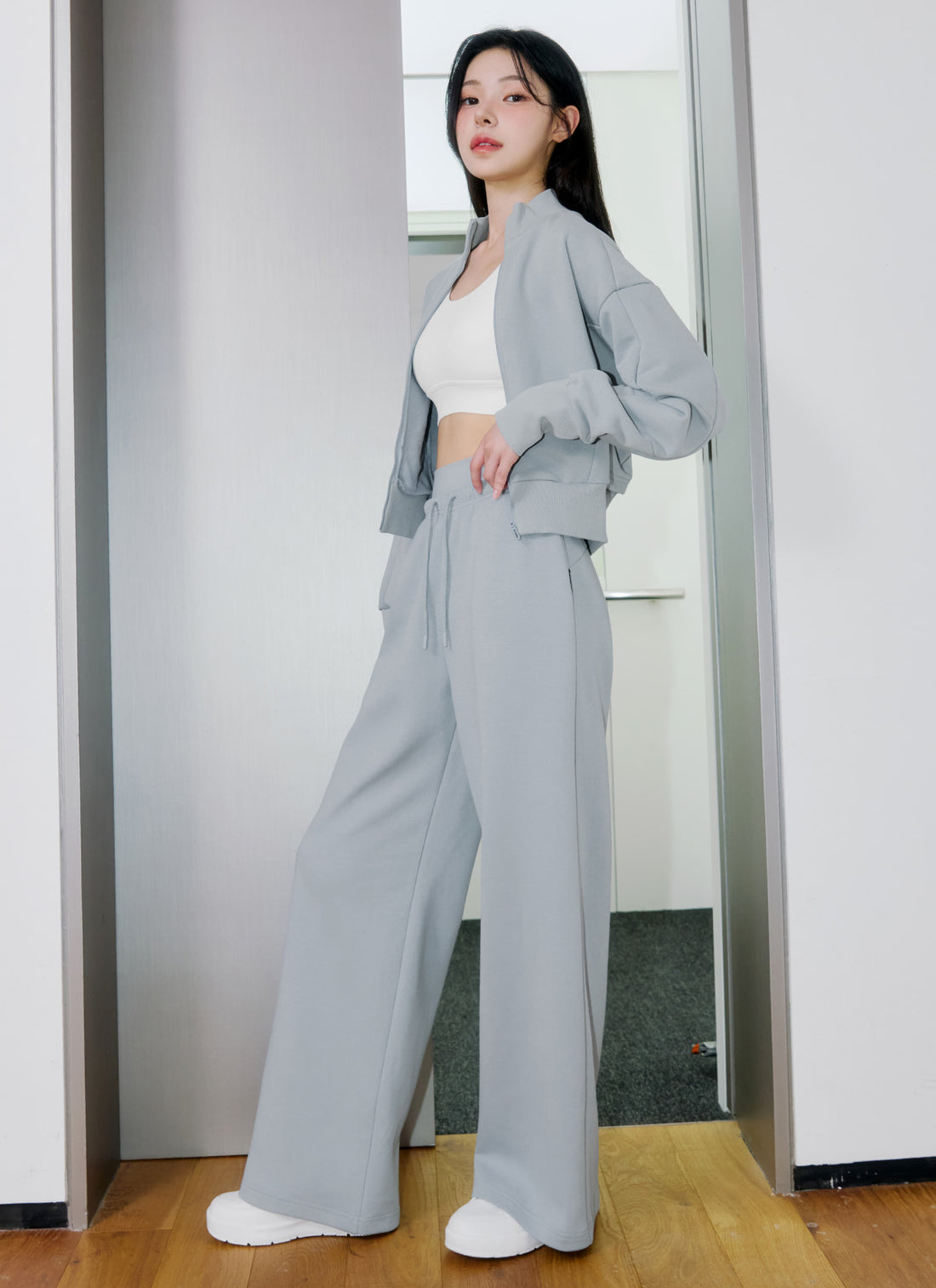 Soft Tension Layered Wide Pants - Blue Road