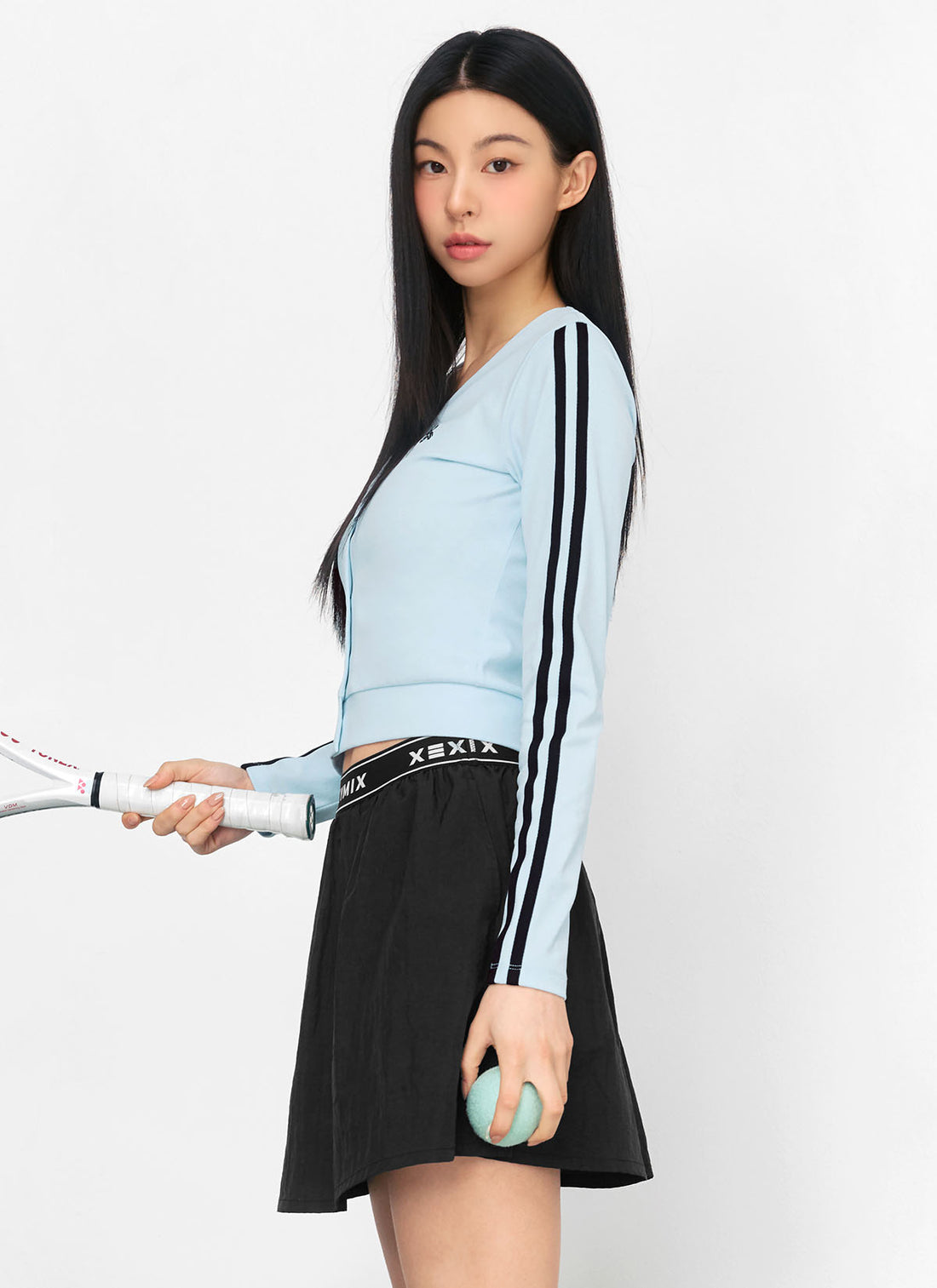 EcoDex Color Combination Crop Cardigan - River Blue