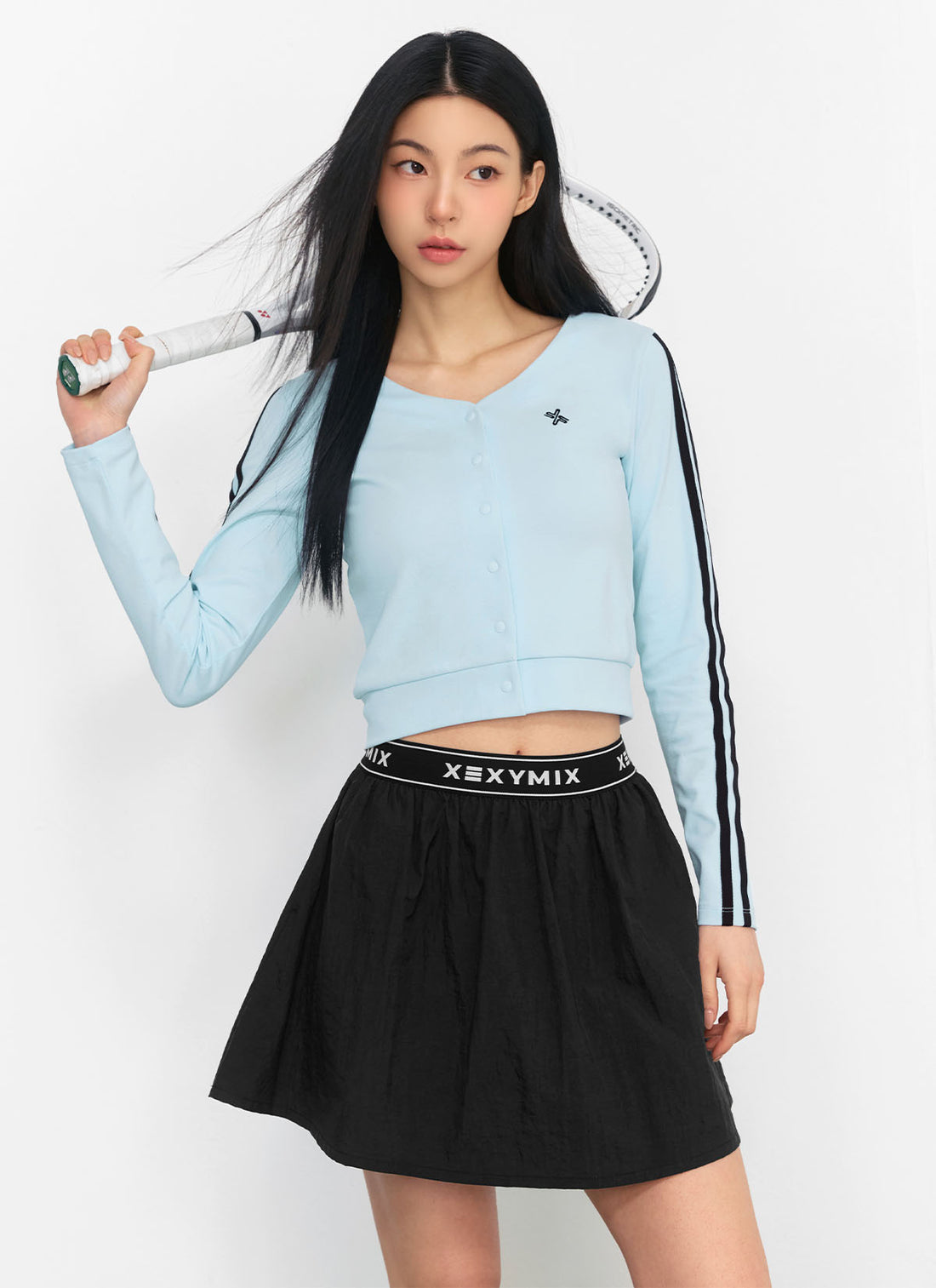 EcoDex Color Combination Crop Cardigan - River Blue
