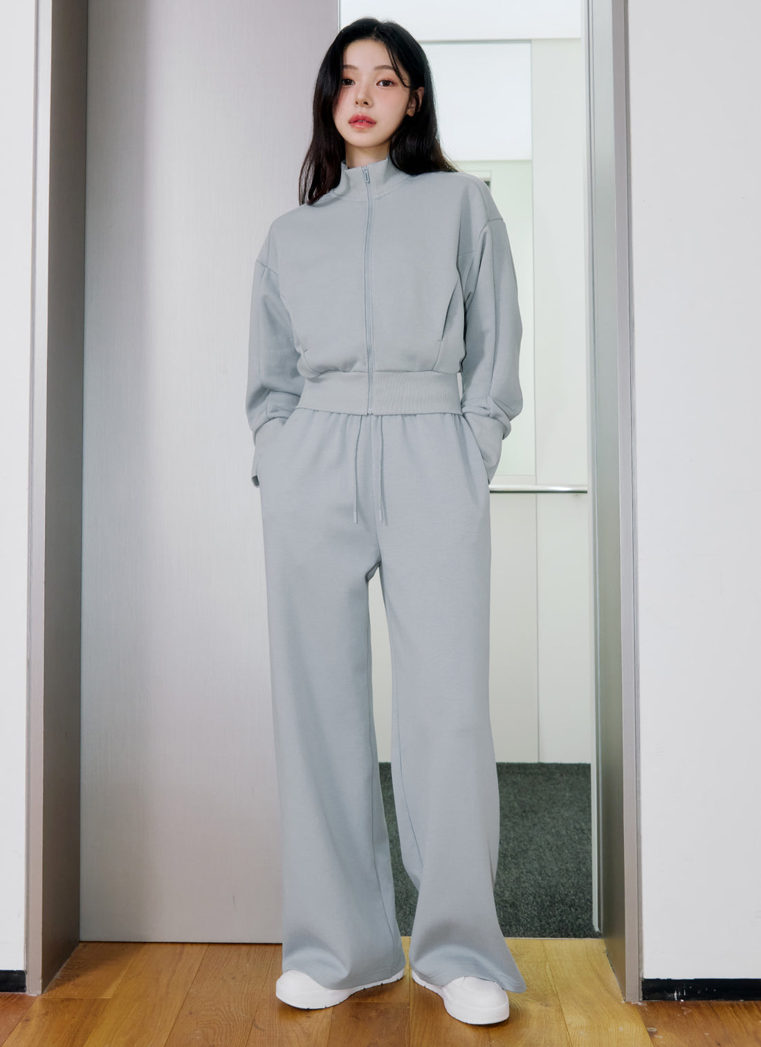Soft Tension Layered Wide Pants - Blue Road