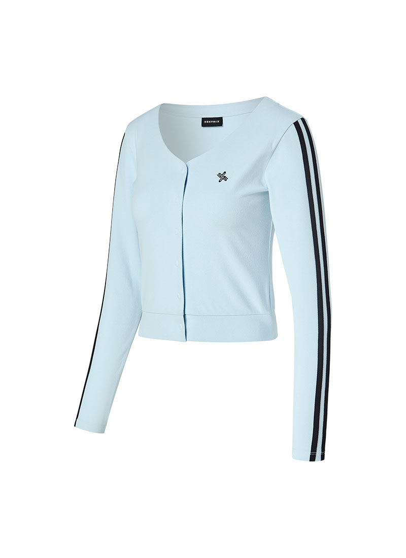 EcoDex Color Combination Crop Cardigan - River Blue