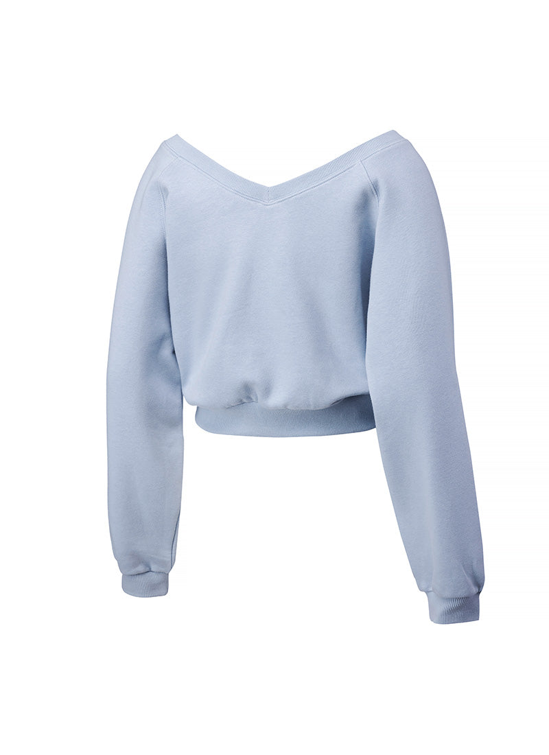 Softly Napping V-neck Crop Sweat Shirts - Dear Blue