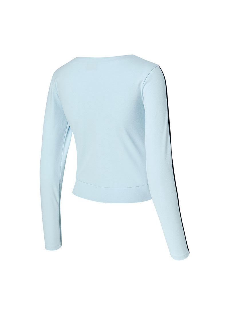 EcoDex Color Combination Crop Cardigan - River Blue