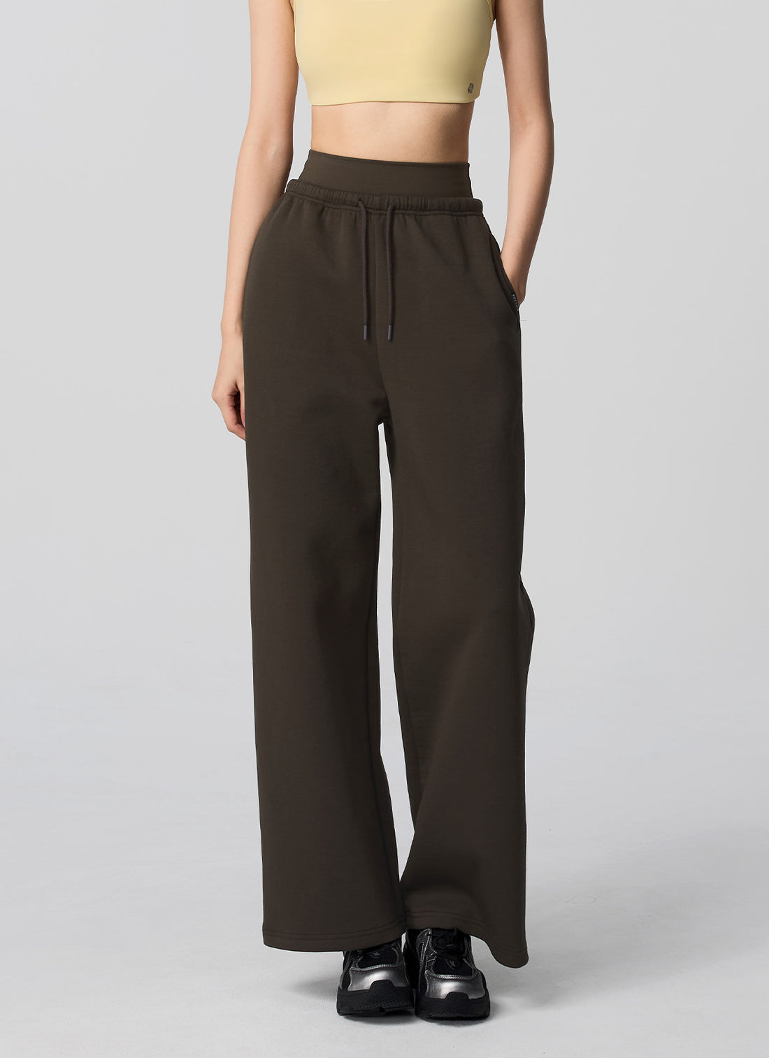 Soft Tension Layered Wide Pants - Bronze Brown