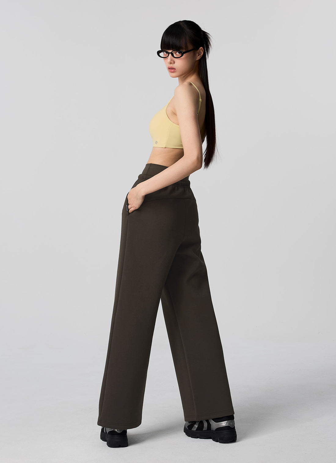 Soft Tension Layered Wide Pants - Bronze Brown