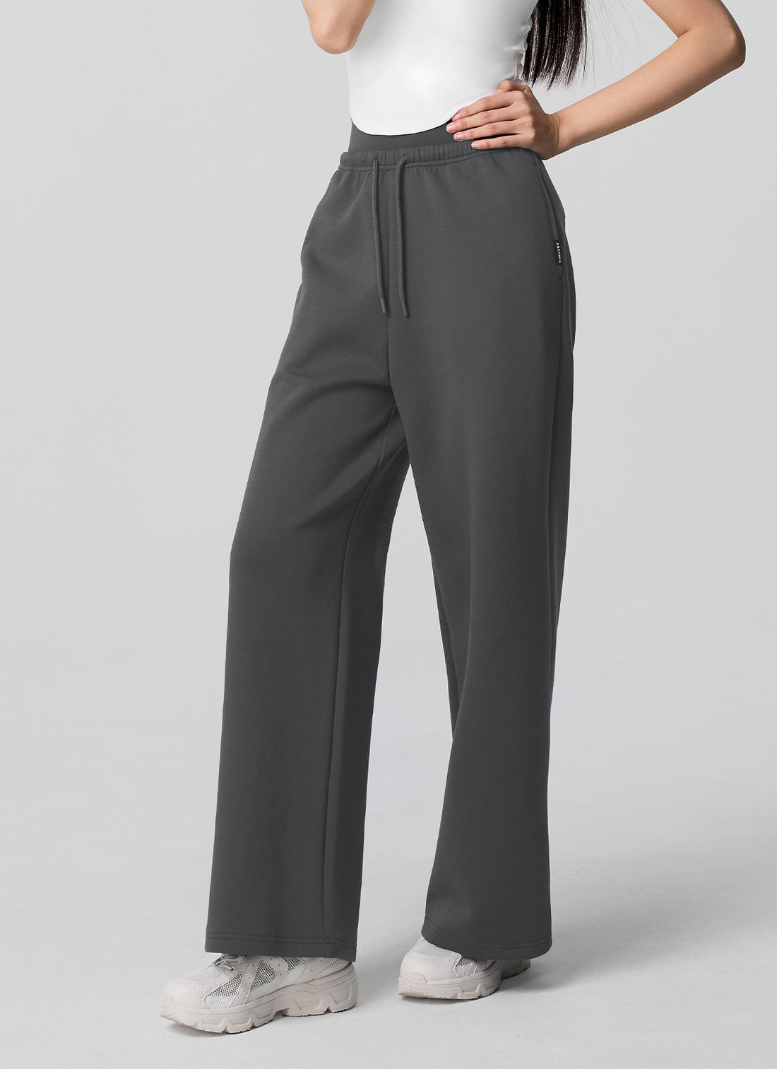 Soft Tension Layered Wide Pants - Fade Charcoal