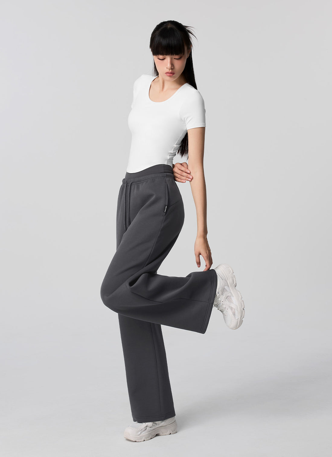Soft Tension Layered Wide Pants - Fade Charcoal