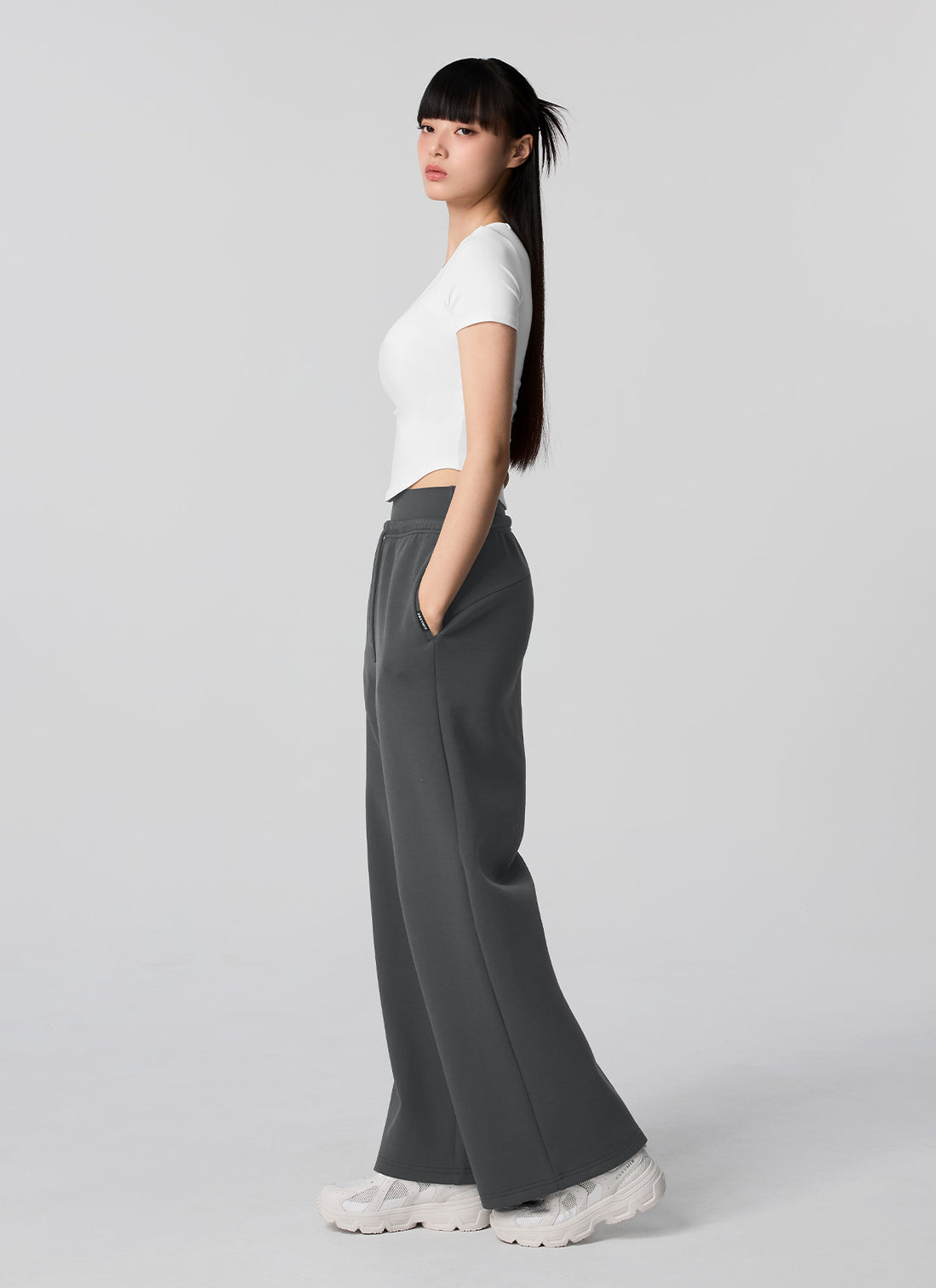 Soft Tension Layered Wide Pants - Fade Charcoal