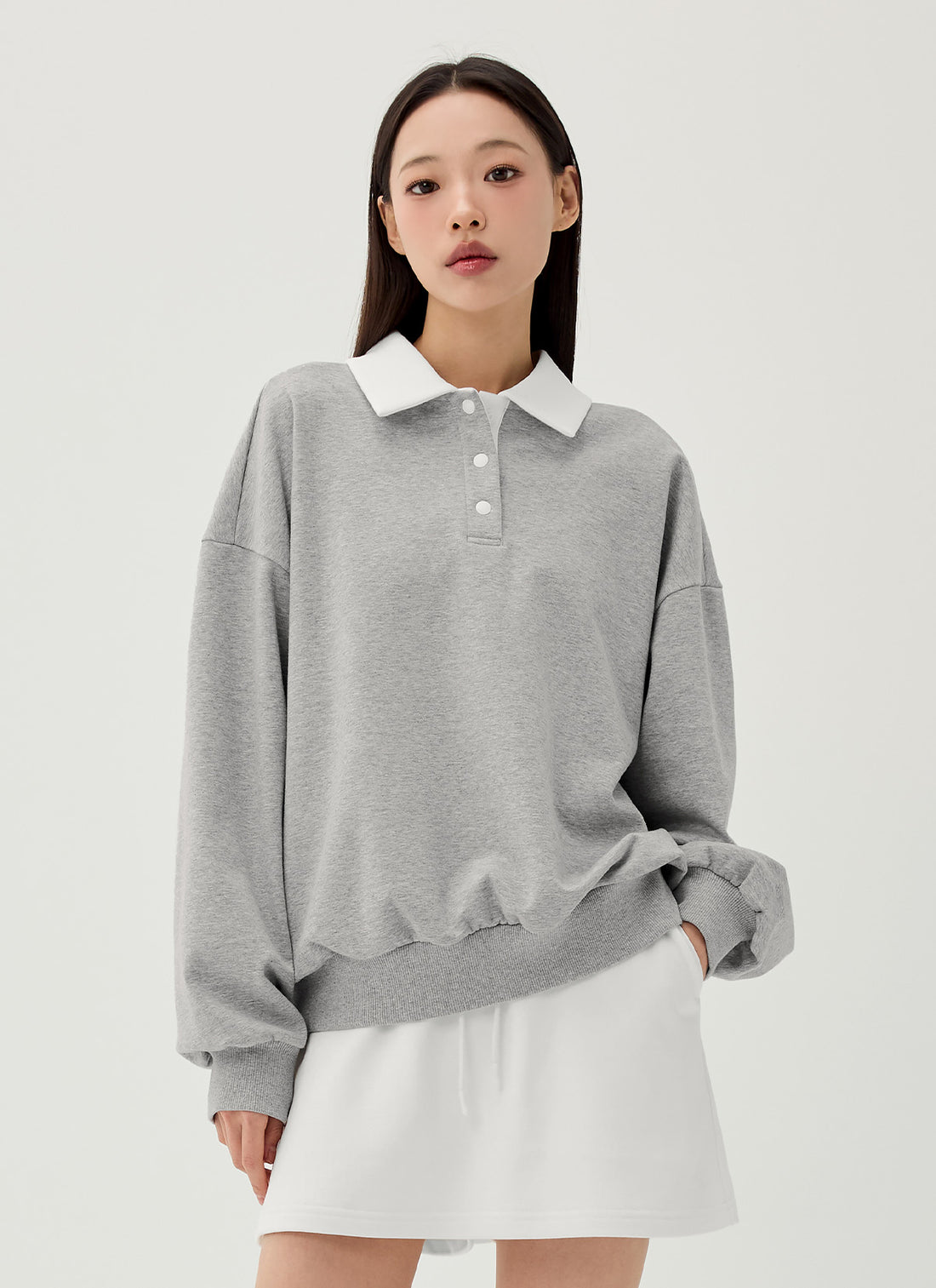 Color Combination Kara Loose Fit Man to man - Melange Gray