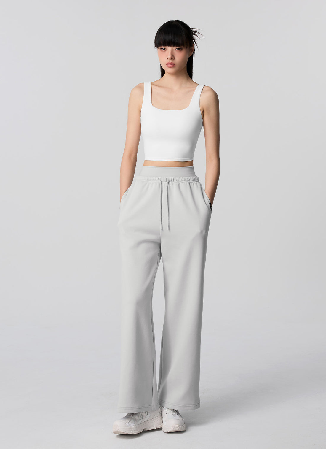Soft Tension Layered Wide Pants - Glacier Gray