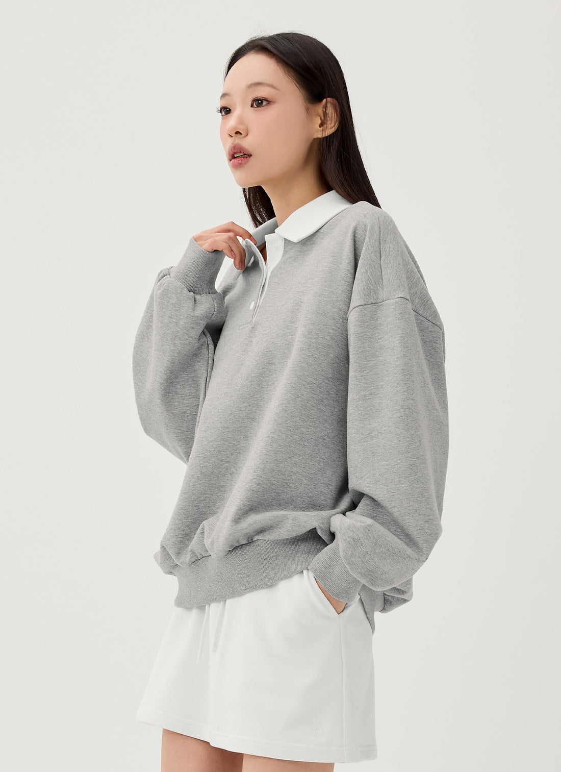 Color Combination Kara Loose Fit Man to man - Melange Gray