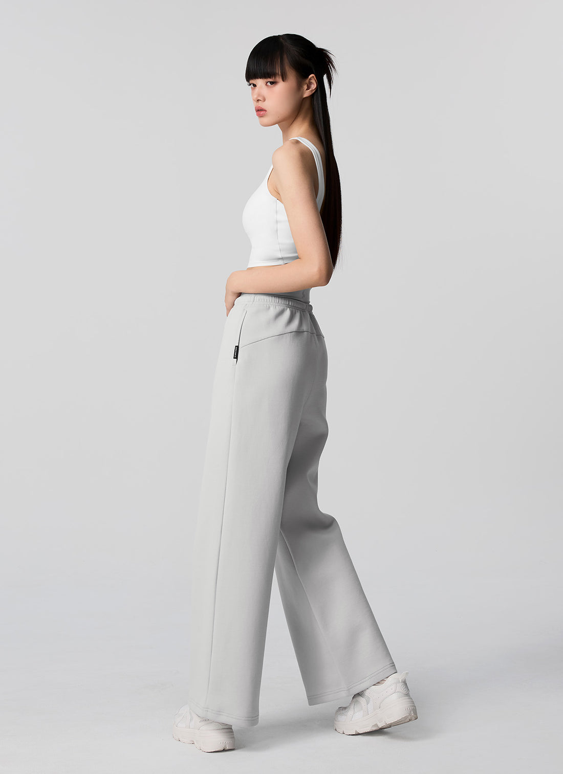Soft Tension Layered Wide Pants - Glacier Gray