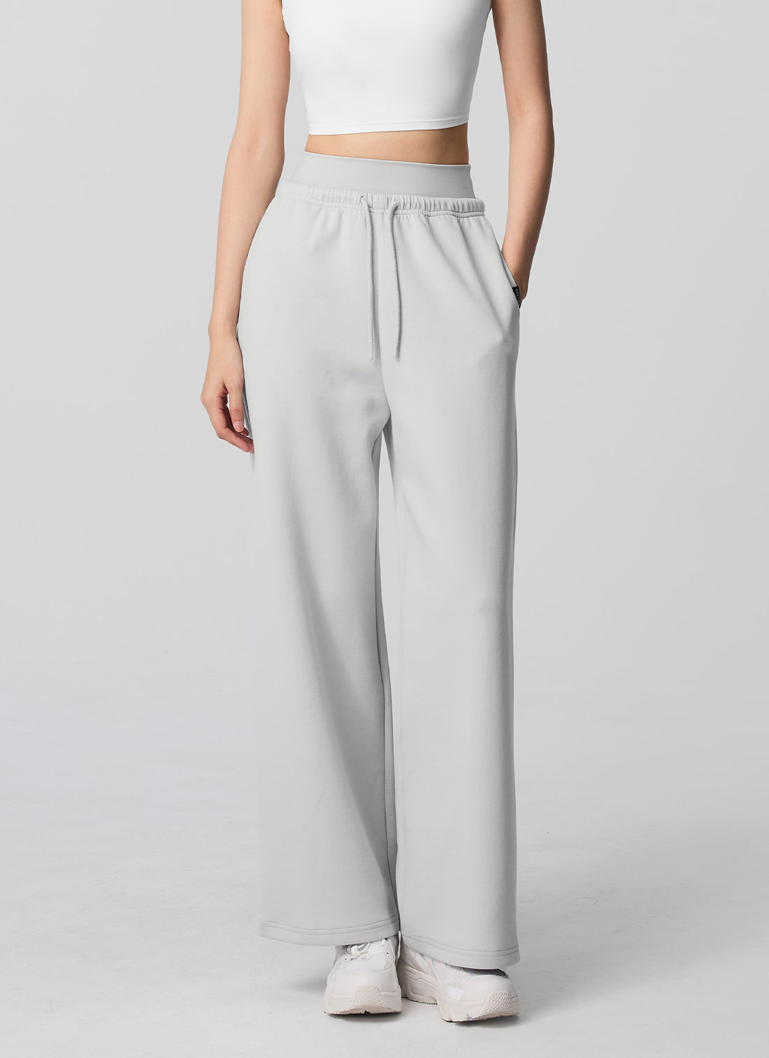 Soft Tension Layered Wide Pants - Glacier Gray