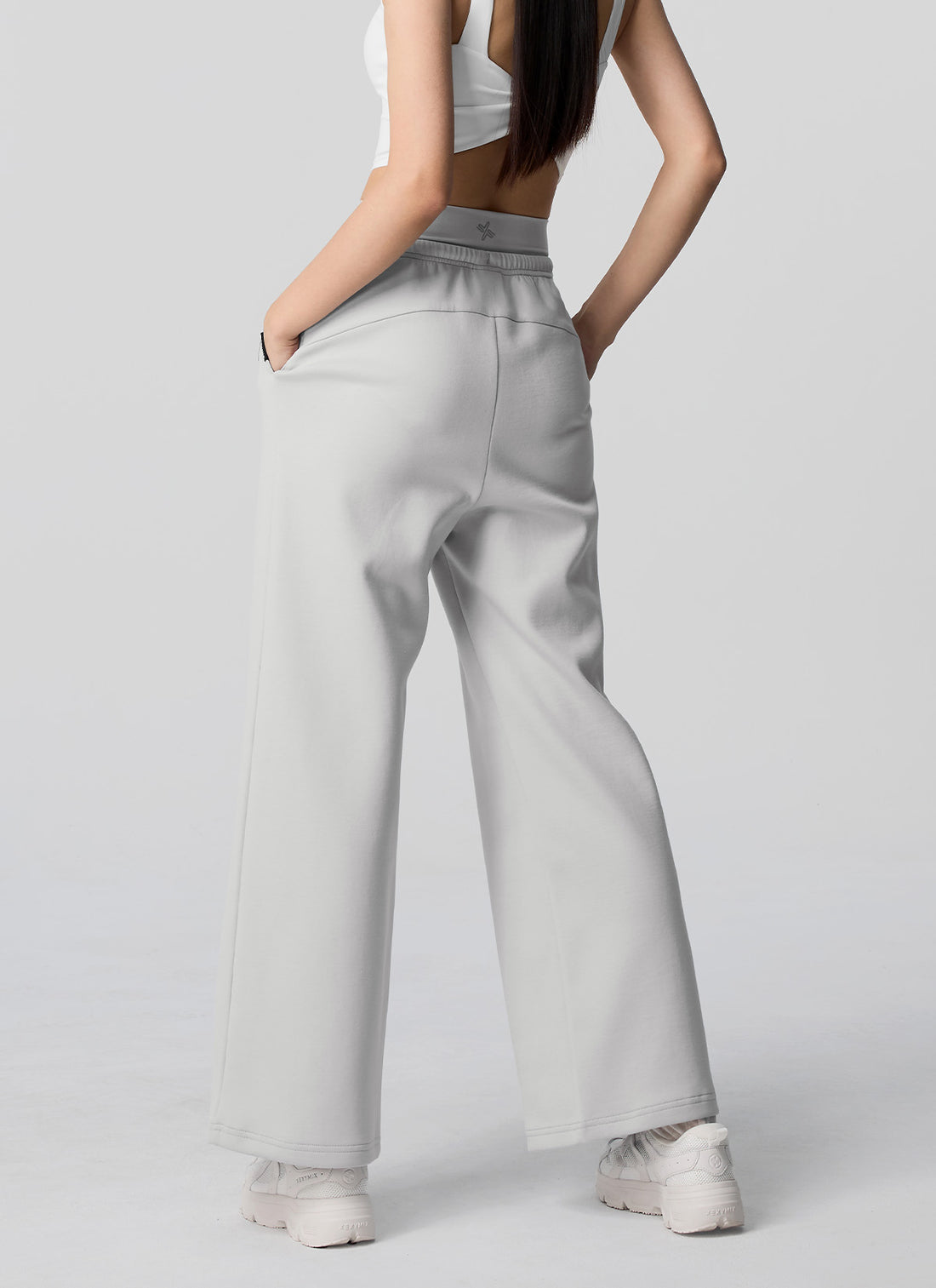 Soft Tension Layered Wide Pants - Glacier Gray